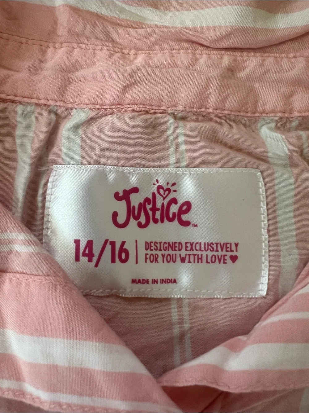 Justice Pink and White Striped Tie-Front Button-Down Shirt